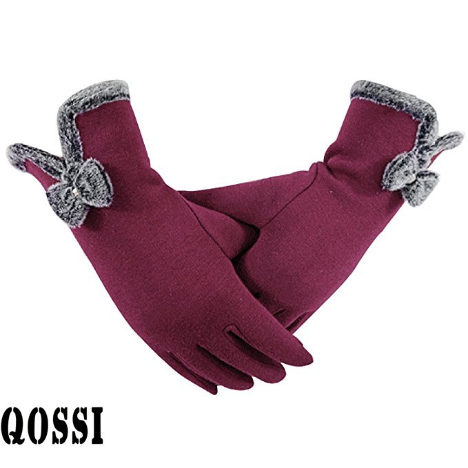 Qossi Women's Winter Screentouch Thick Warm Weather Gloves Mittens