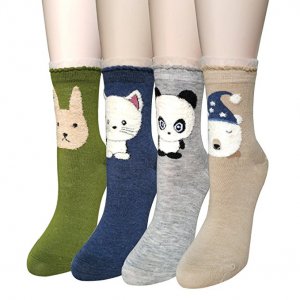 Qossi Sweet Animal Design Women's Casual Comfortable Cotton Crew Socks